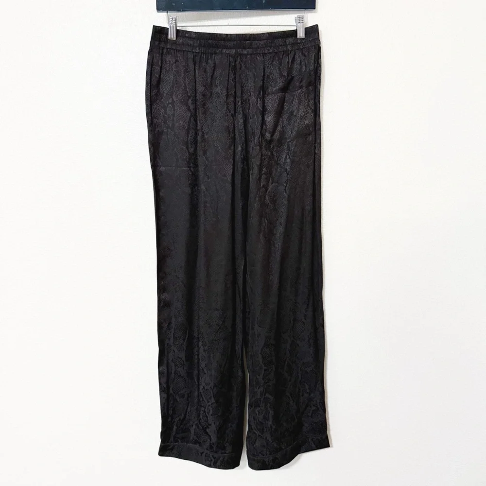 NWT The Kooples Jacquard Satin Snakeskin Black Drawstring Elastic Waist Pants